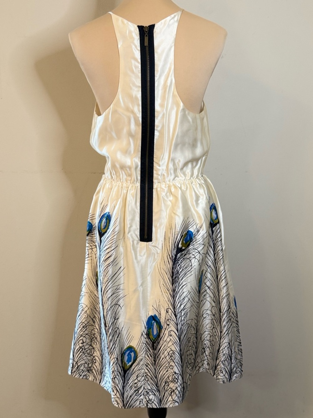 Matty M. Silk dress peacock for & flare racer back SZ M - Picture 4 of 15